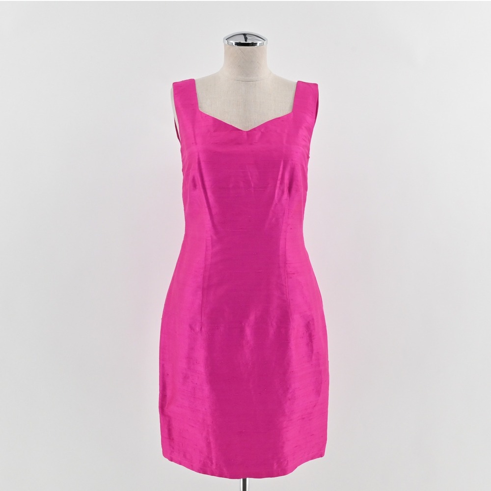 Vtg 80s JS Collections Silk Cocktail Dress Size S Pink Sleeveless Feminine Party